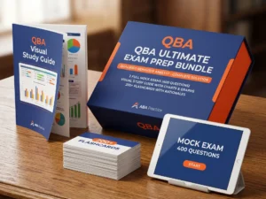 QBA exam prep bundle — visual study guide, flashcards, and mock exam questions